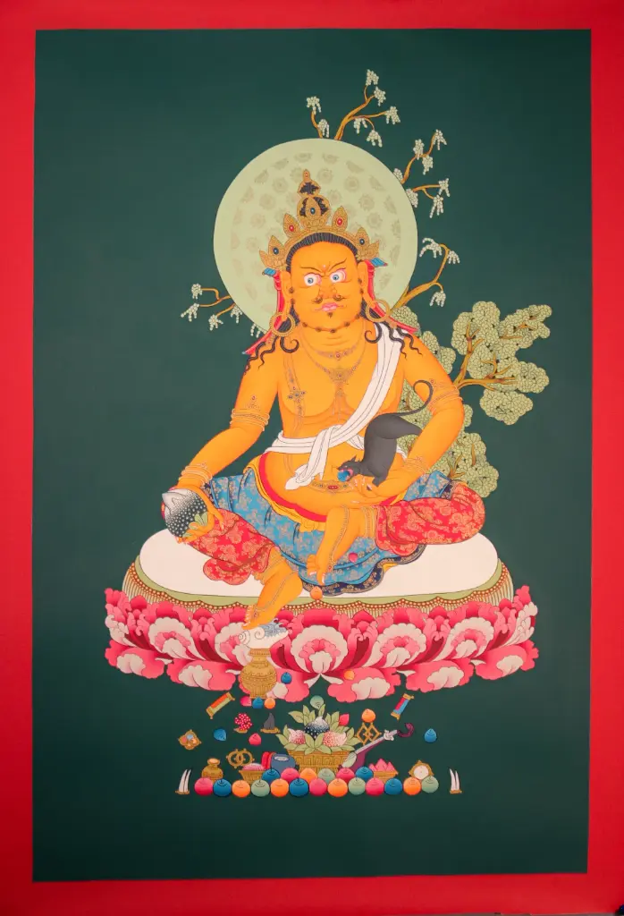 Yellow Jambhala Thangka – 24K Gold – Karma Gadri Abundance