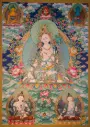 White Tara Thangka with Five Dhyani Buddhas and Vajrasattva - Menri Style Tibetan