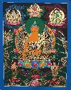 Shakyamuni Buddha Thangka with Sacred Assembly  - Original Buddhist Art to Awaken Inner Peace